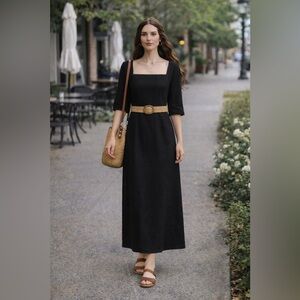 KIRARA Black Square Neck Maxi Dress 3/4 Sleeve Gothic Medieval Dark Academia M